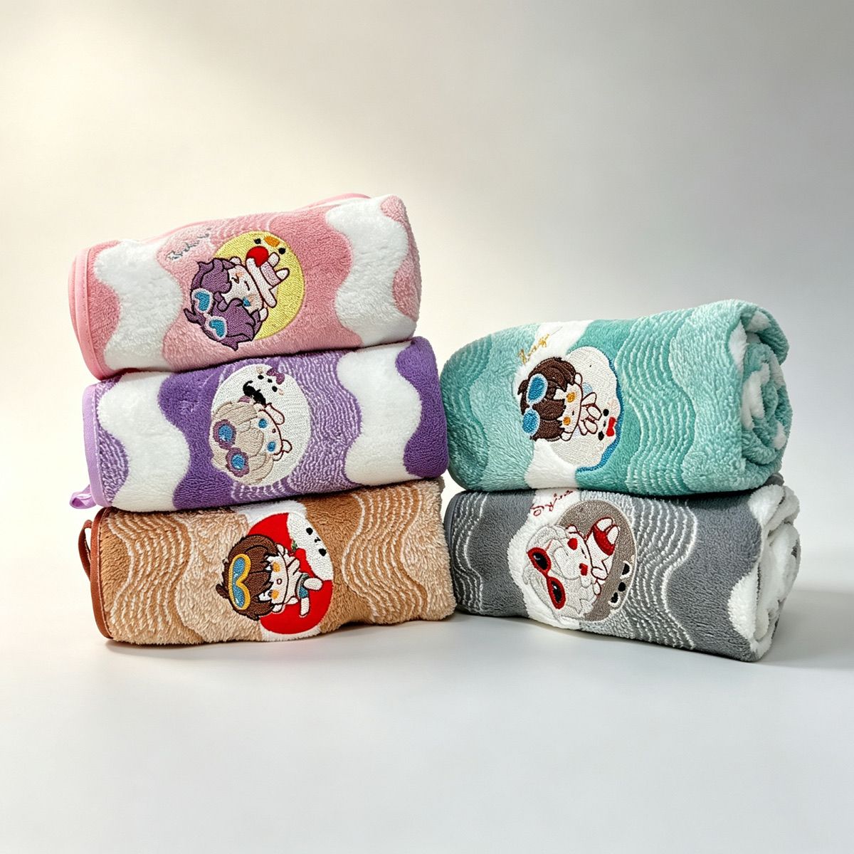 Embroidery Set - Serviette de toilette en polaire corail