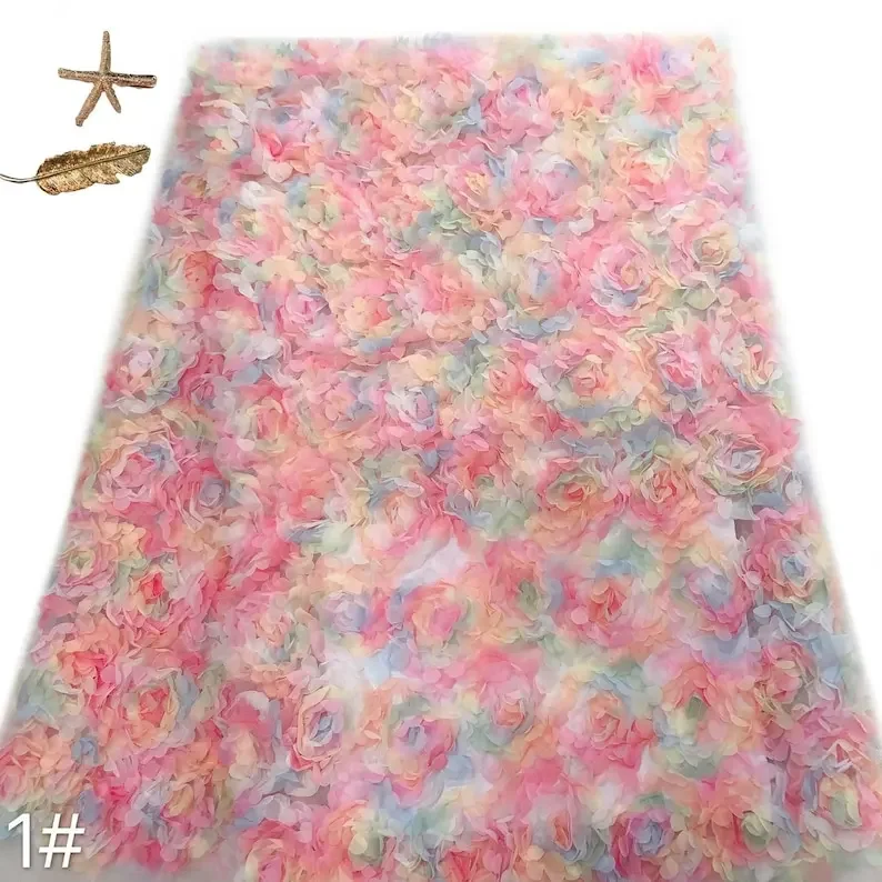 Embroidery Rose - 3d mousseline de soie rose fleur