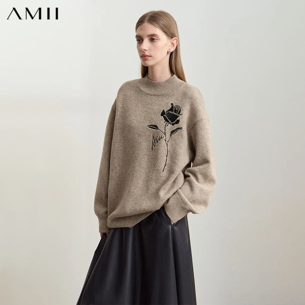 Embroidery Rose - Pulls Amii pour l'automne-hiver, vêtements pour