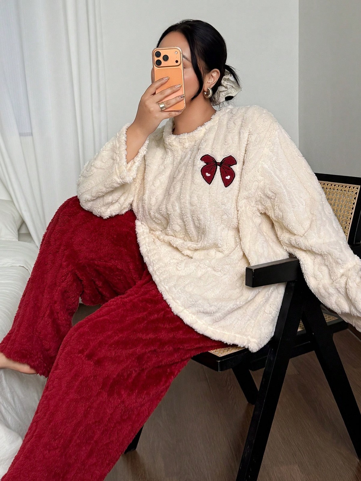 Embroidery Set - Pyjama en flanelle épaisse pour femme,