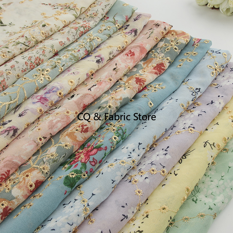 Tissu en mousseline de soie im - Embroidery Rose avis et prix