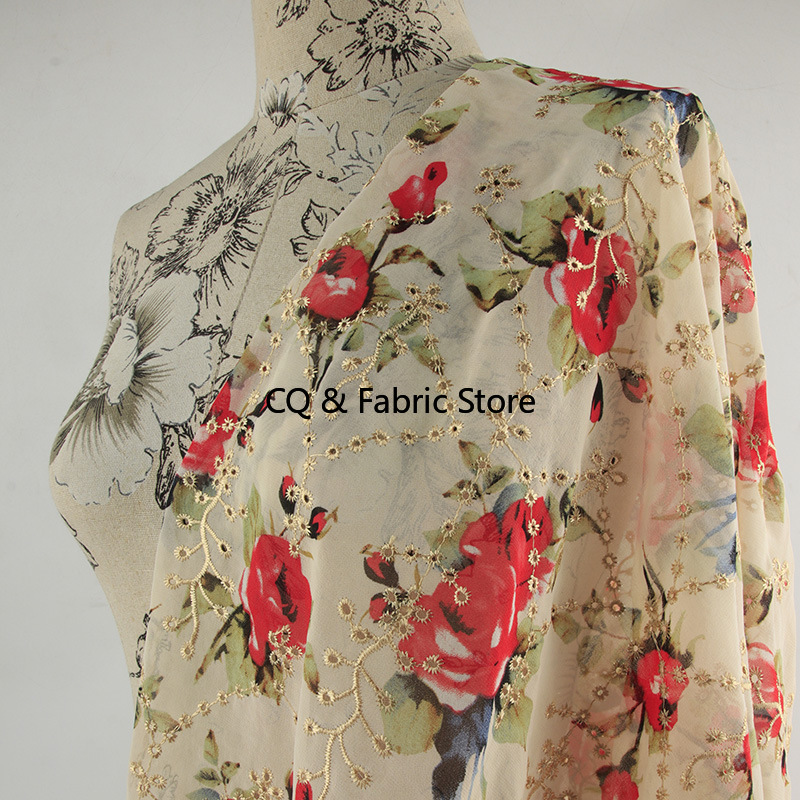Tissu en mousseline de soie im - Embroidery Rose avis et prix