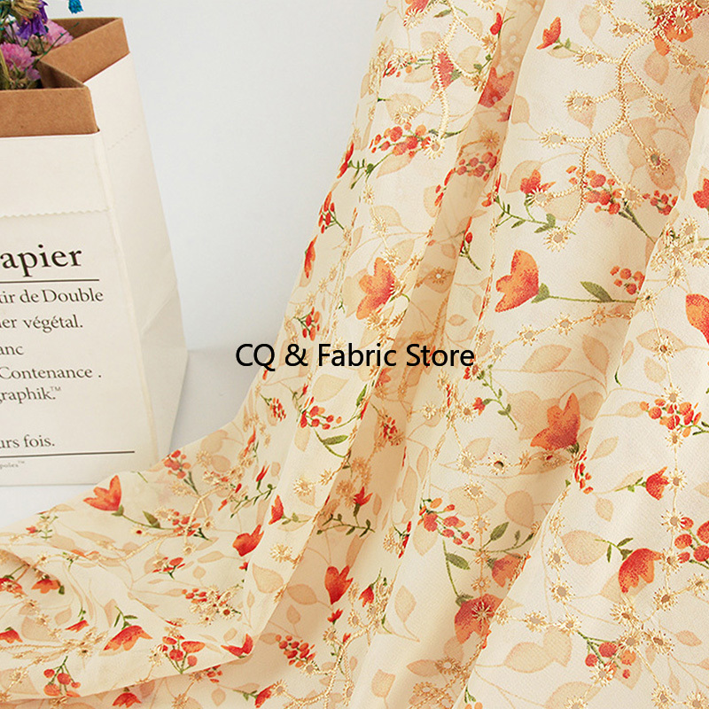 Tissu en mousseline de soie im - Embroidery Rose avis et prix